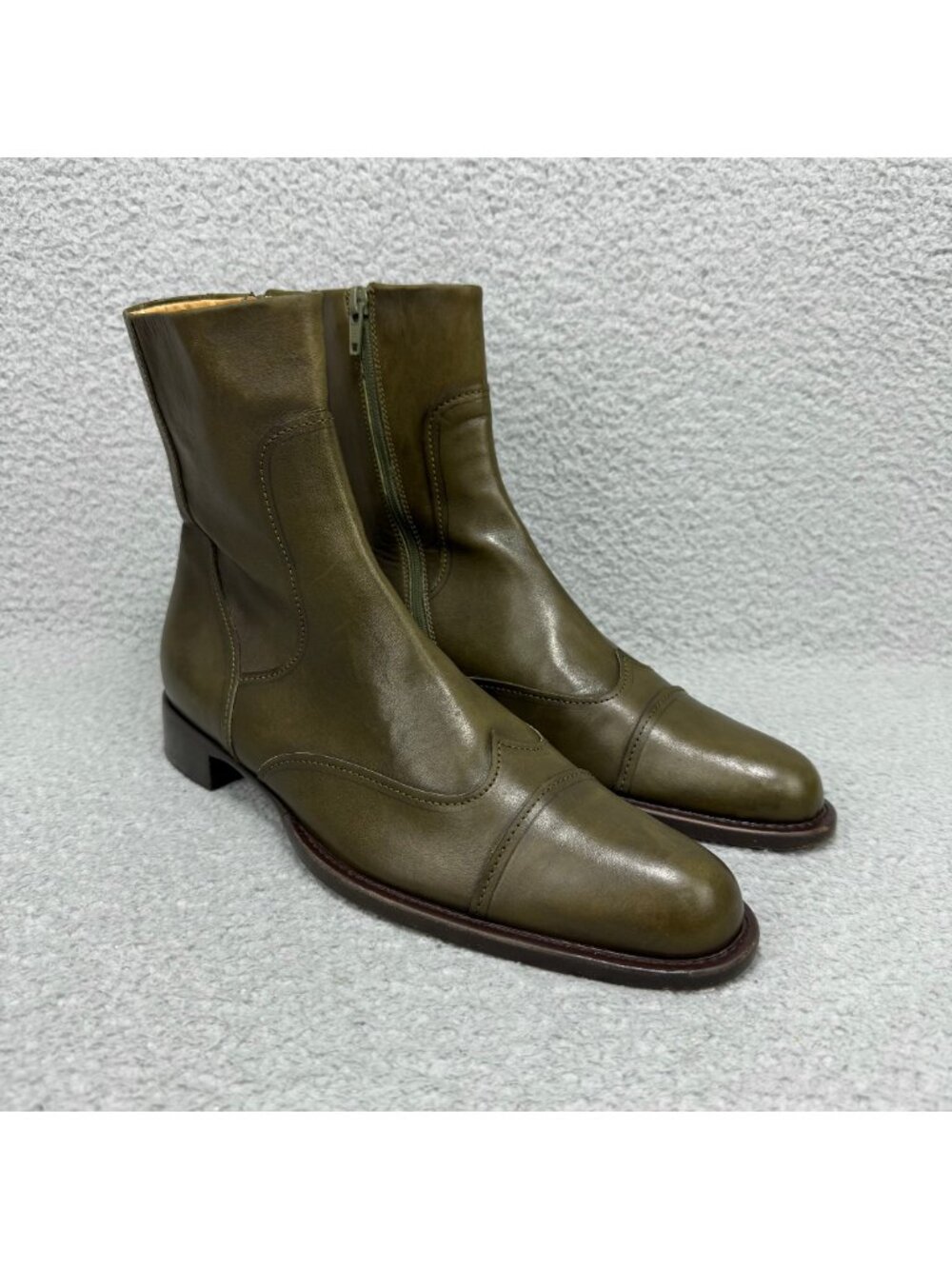 Jil Sander Boots Womens 8 / 38 Olive Green Leather Cap Toe Wingtip Ankle Vintage